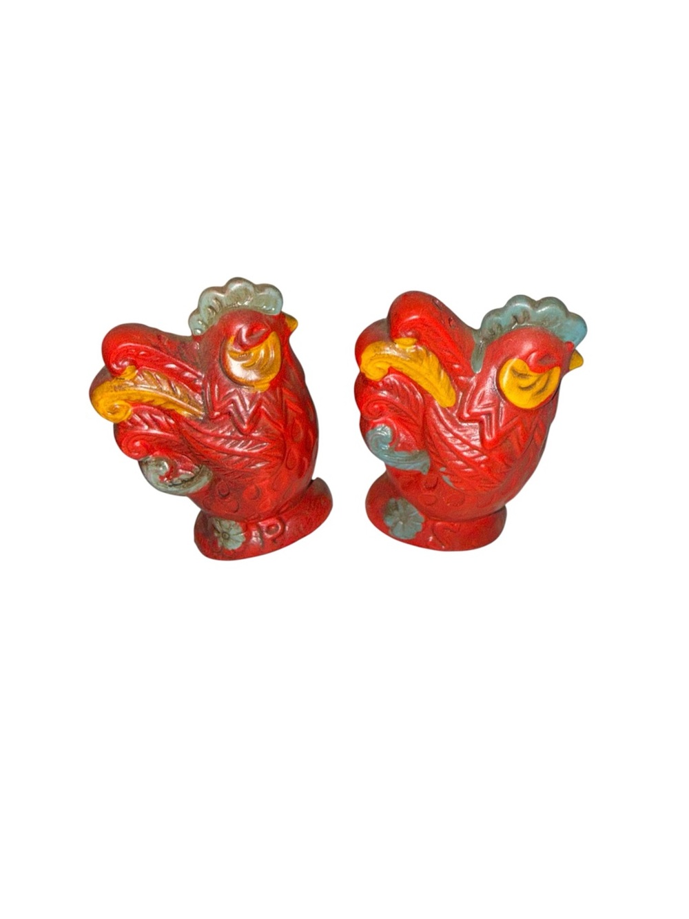 Vintage red colourful rooster salt and pepper shakers